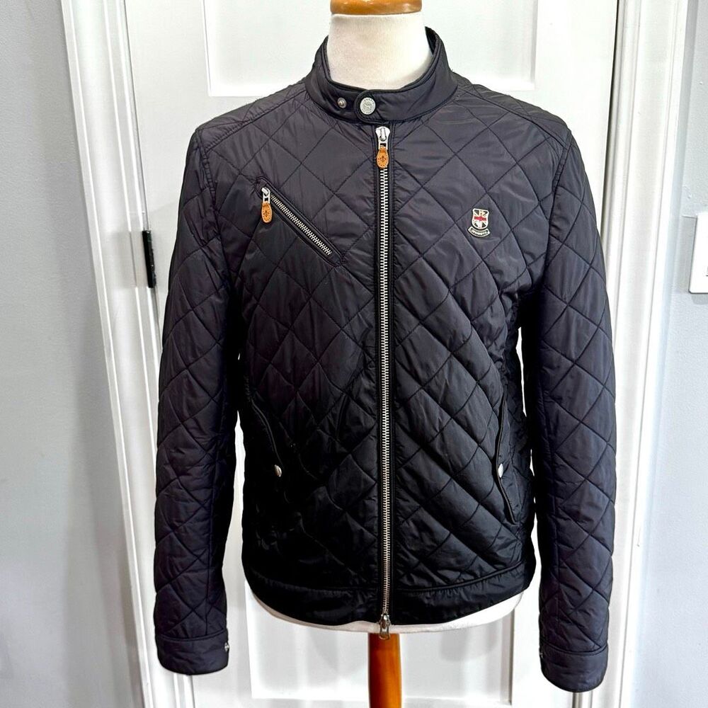 The Gent Morris ANDRE Quilted Insulated Biker Jacket. Black. LARGE. (Stockholm)
